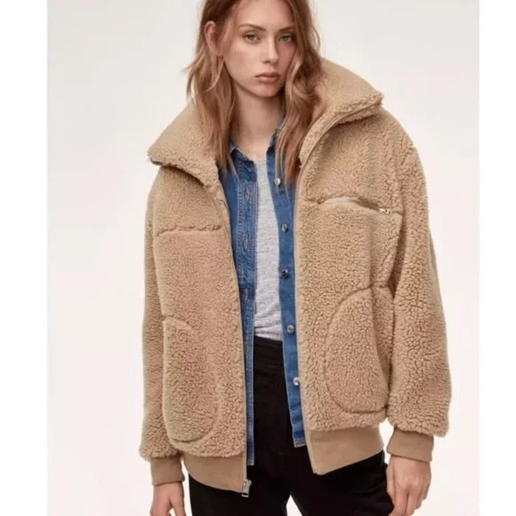 Wilfred Free The Teddy Full Zip Jacket Tan Large with pockets - Picture 1 of 13